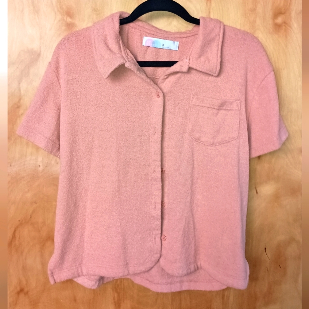 Free people beach terry short sleeve buttonup
